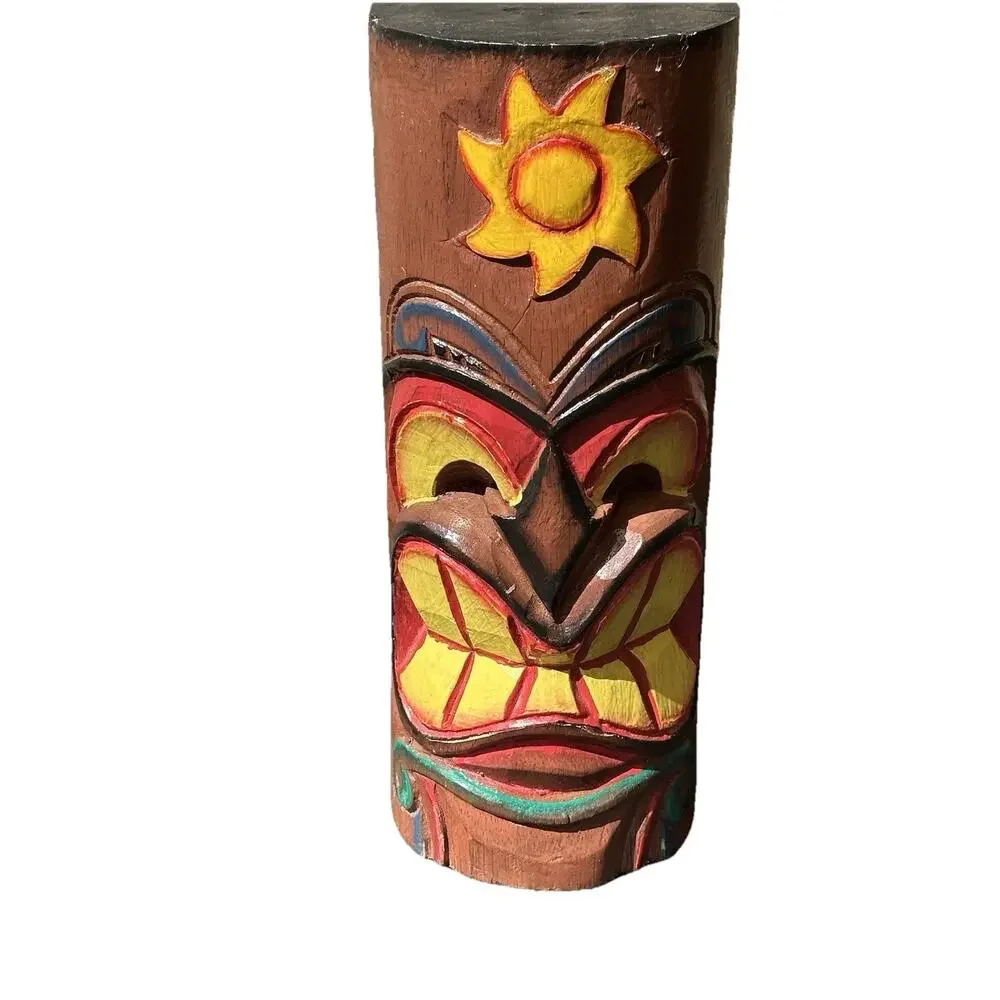 Wooden Hand Painted Carved Totem Tiki Souvenir Statue 12”